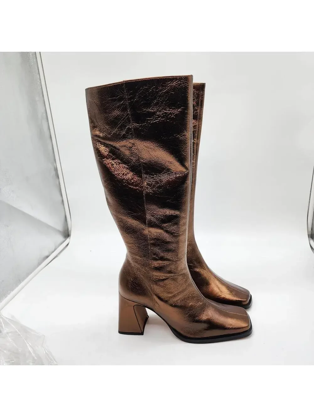 ANA PALMA Made In Spain Leather bronze Metallic High Shaft Boots 10
